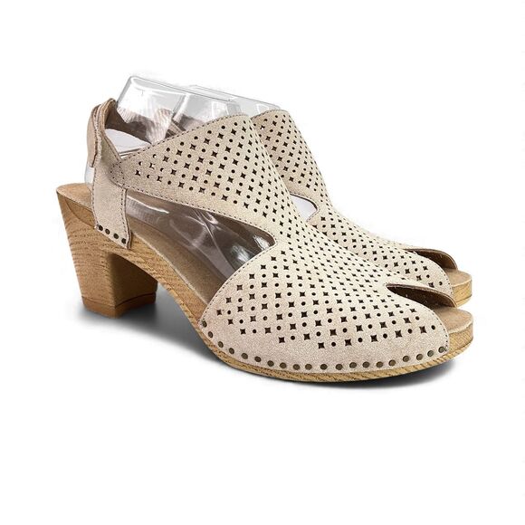 Dansko Women's Teagan Peep Toe Heeled Sandals Size 42 Slingback Vintage Beige - Picture 4 of 12